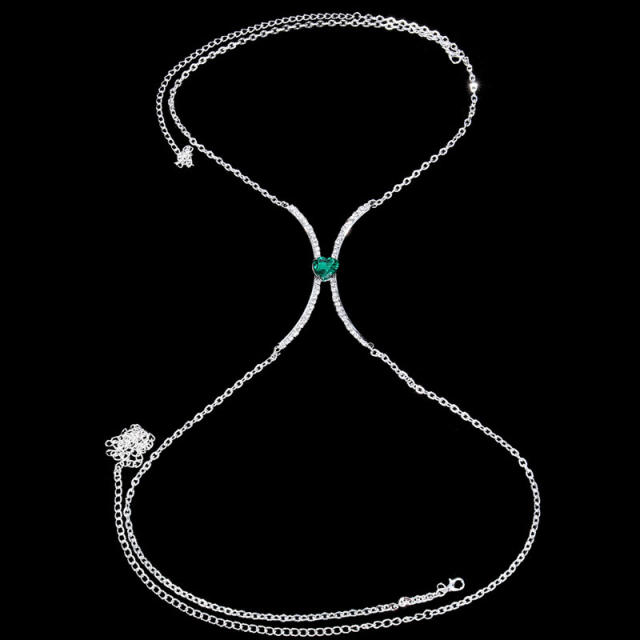 Green and red heart crystal diamond body chain