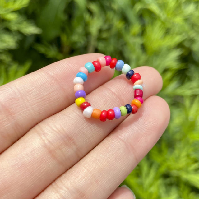 Boho seed beads color finger ring