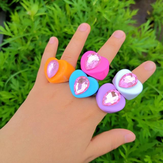 Resin heart color finger ring