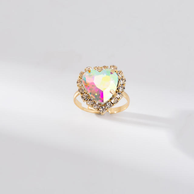 Color heart diamond open finger ring