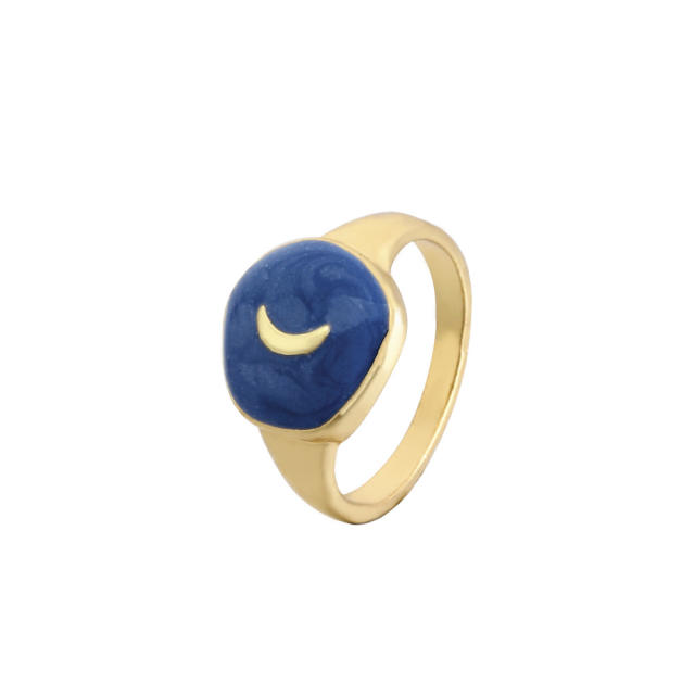 Flash moon star enamel finger ring