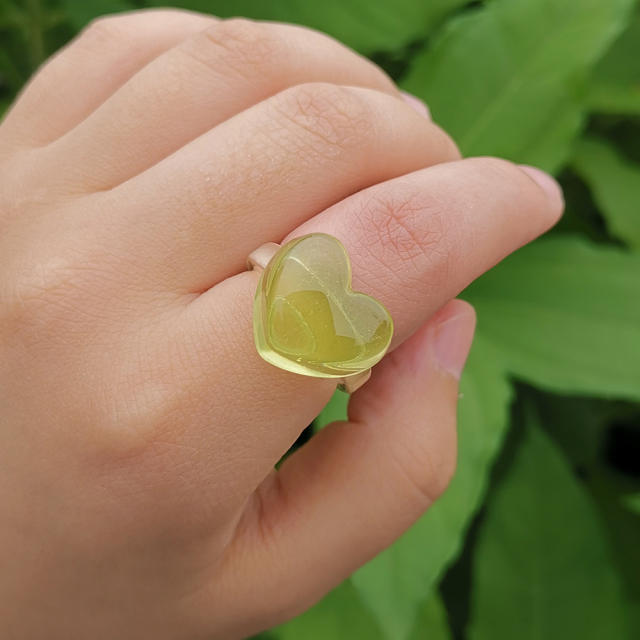 Transparent heart resin finger ring