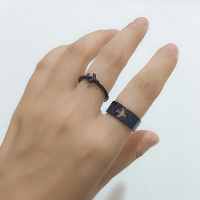 Hollow plane 2pcs open finger ring set