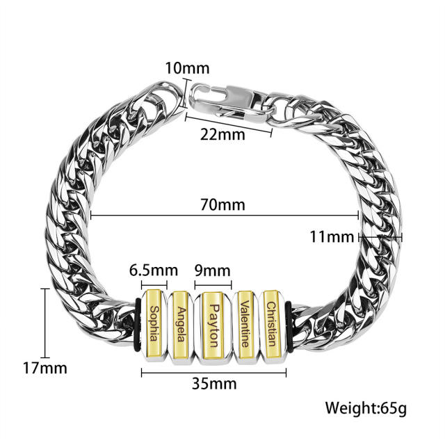 DIY stainless steel engrave name chain bracelet for men