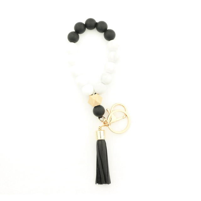 PU leather bead bracelet tassel key chain