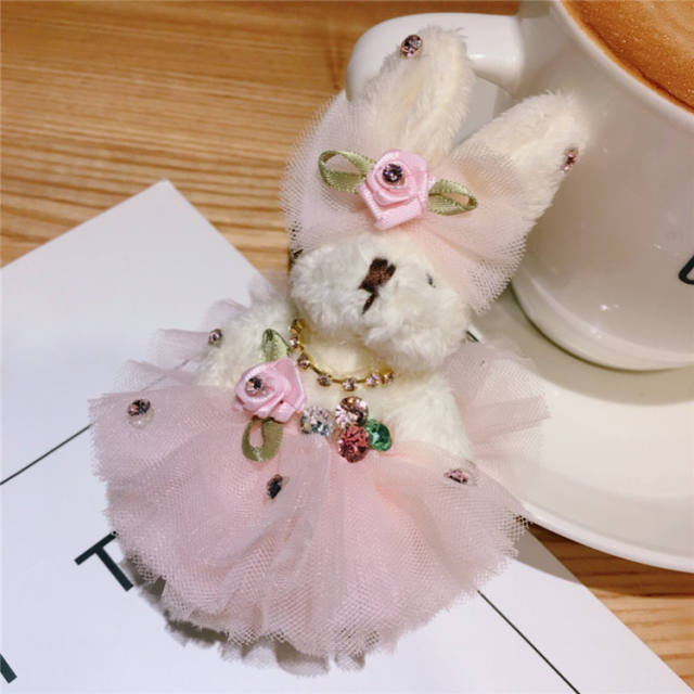 Wedding dress rabbit flower keychain