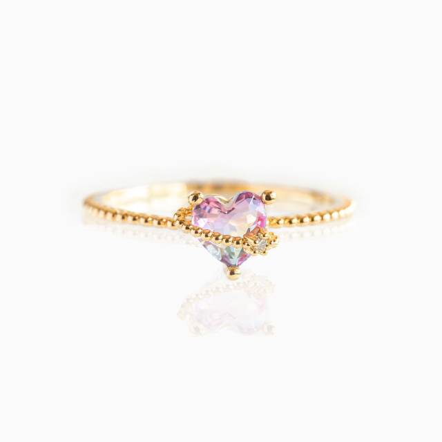 Diamond bear heart flower thin finger ring