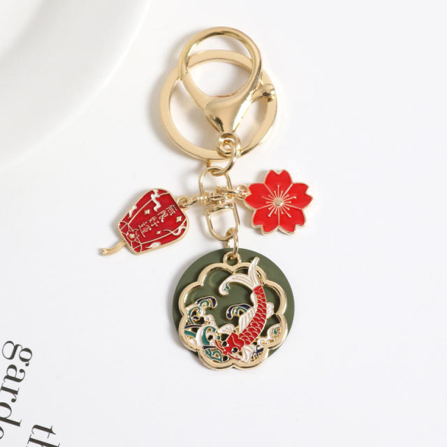 Chinese design hollow flower colored keychain