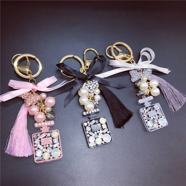 Crystal diamond pearl tassel keychain