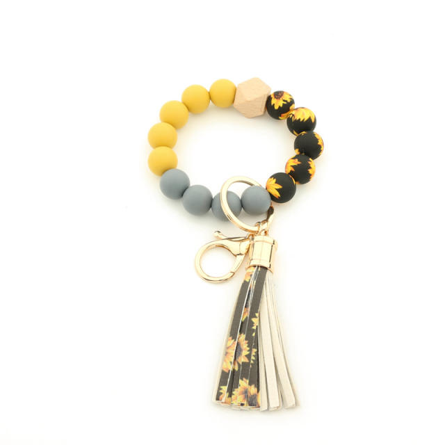 PU leather bracelet tassel card holder keychain