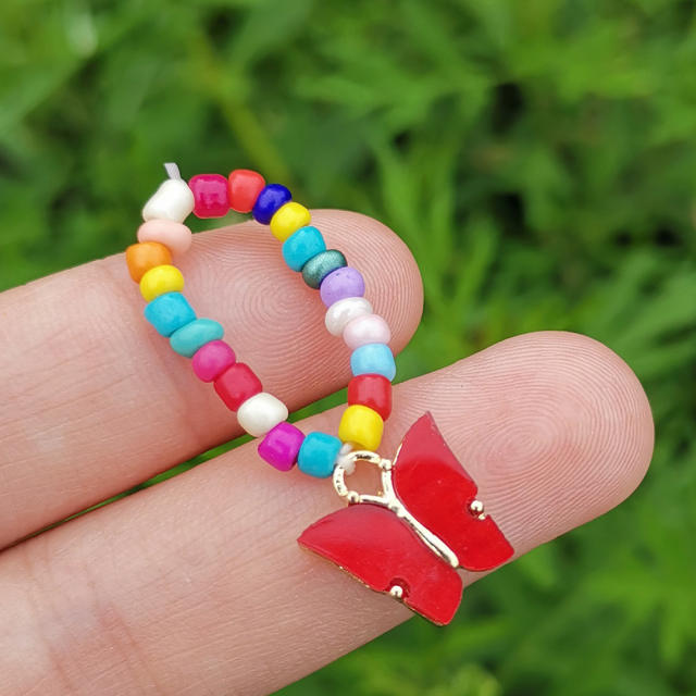 Color seed beads butterfly charm elastic finger ring