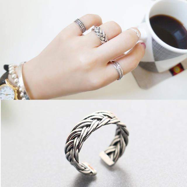 S925 vintage weave open ring