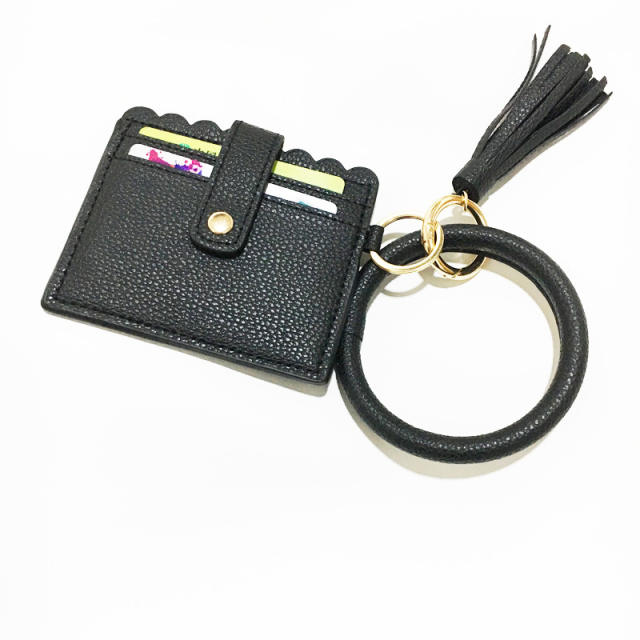 PU tassel bracelet card holder keychain