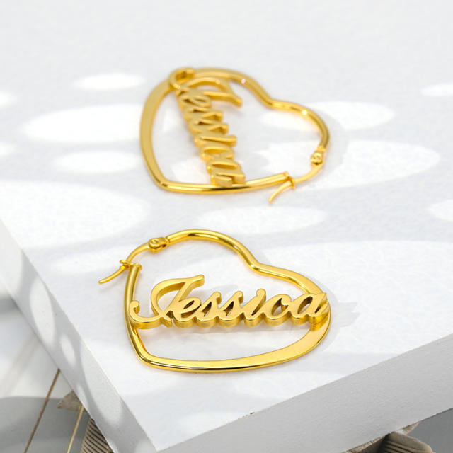 304 Stainless steel heart shape customized name earrings