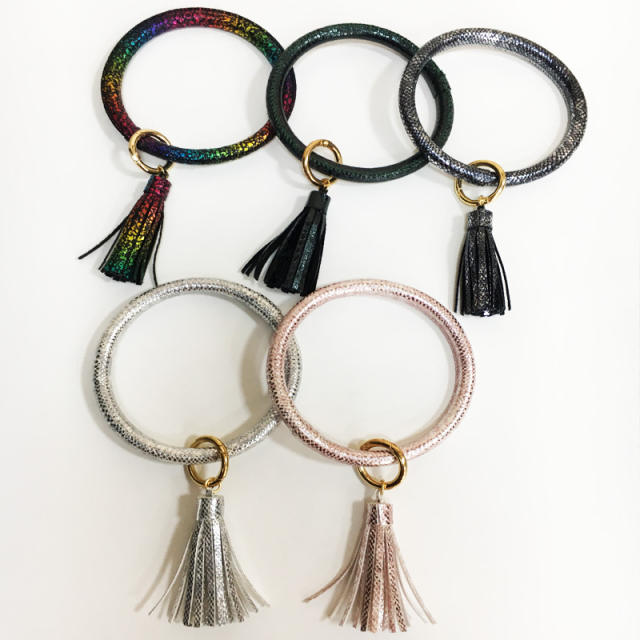 PU leather tassel bracelet keychain