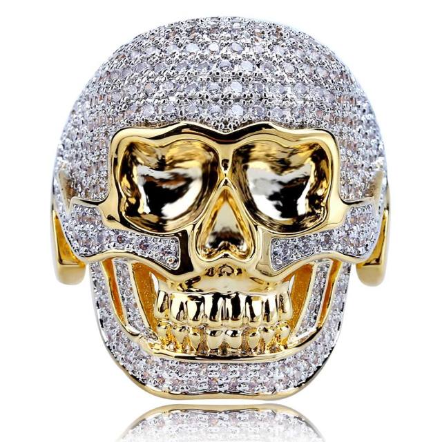 Vintage full zircon skull punk ring