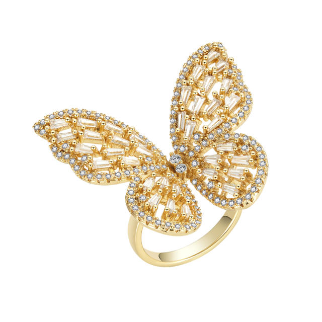 Diamond butterfly finger ring