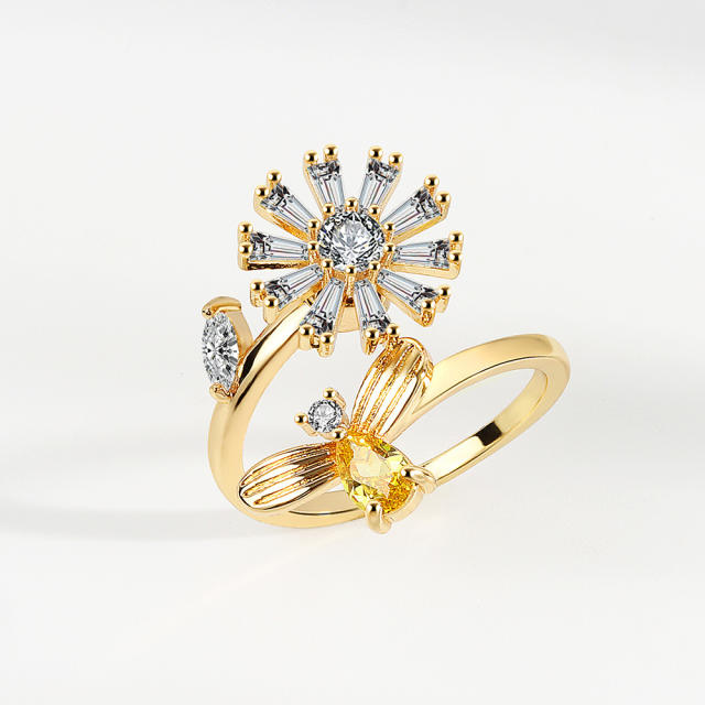 Diamond flower anxiety ring