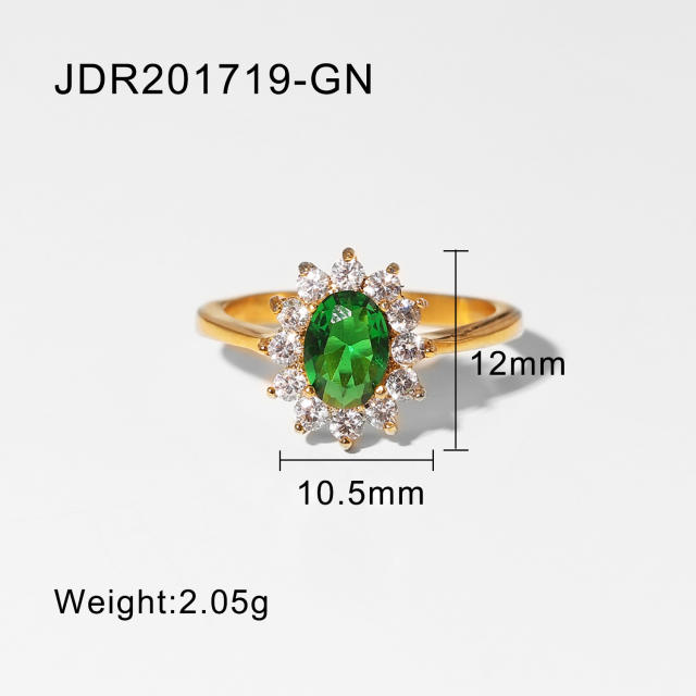 Fashion Oval color zircon stainless steel ring