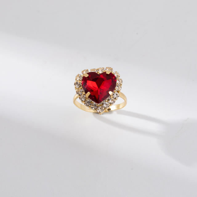 Color heart diamond open finger ring
