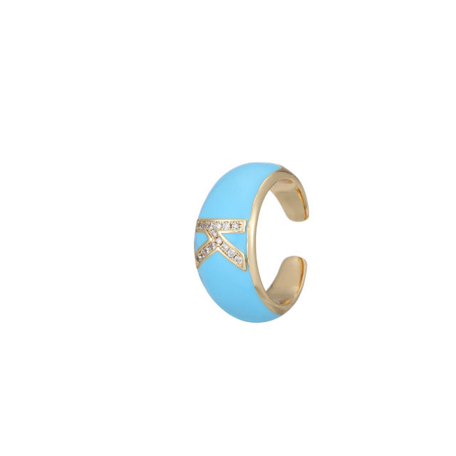 Color enamel initial letter open finger ring