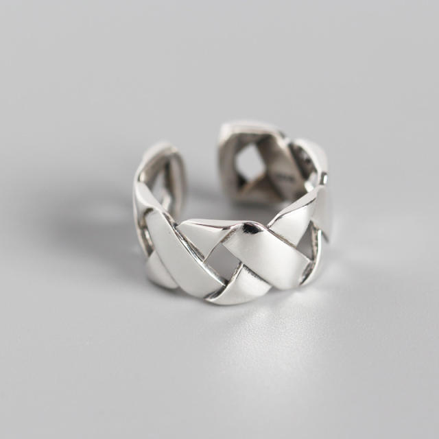 S925 woven wide open ring
