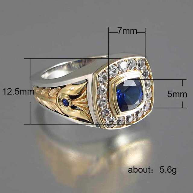 Vintage zircon Sapphire two-tone men's ring