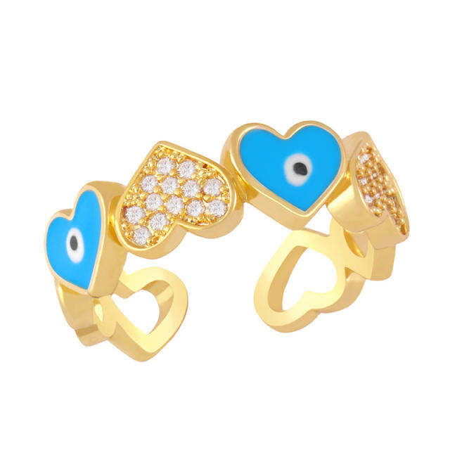 Enamel evil eye heart shaped rings