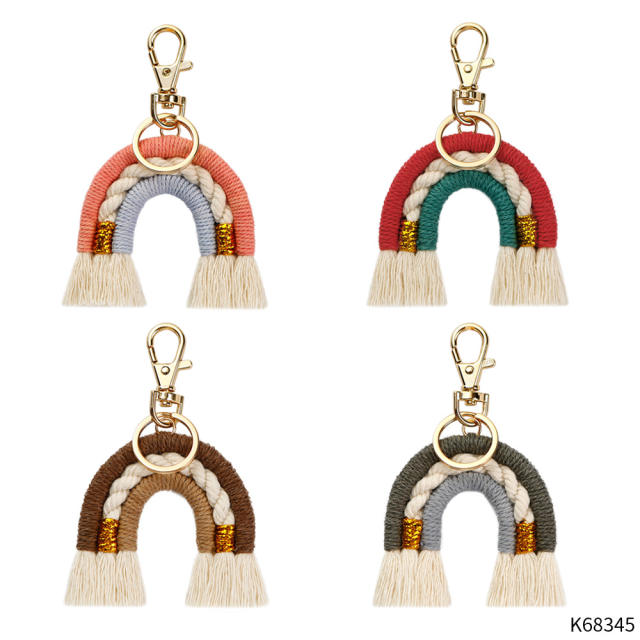 INS handmade rainbow tassel keychain