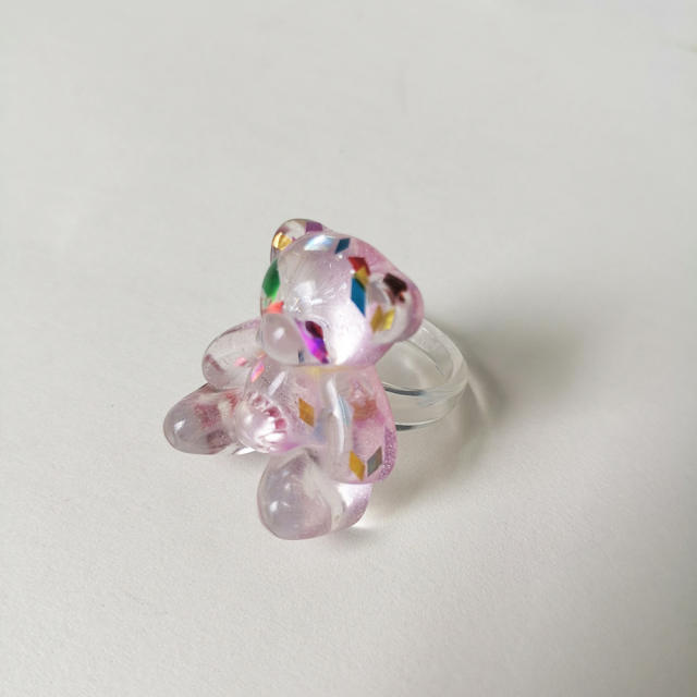 Cute bear color resin finger ring