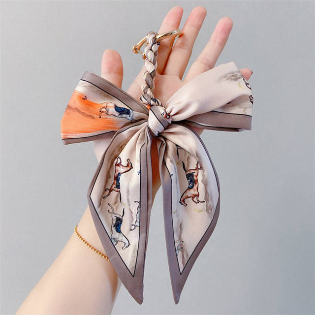 Silk scarf bow keychain