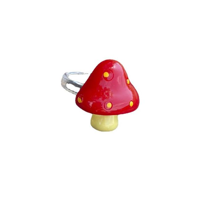 Cartoon mushroom resin finger rring