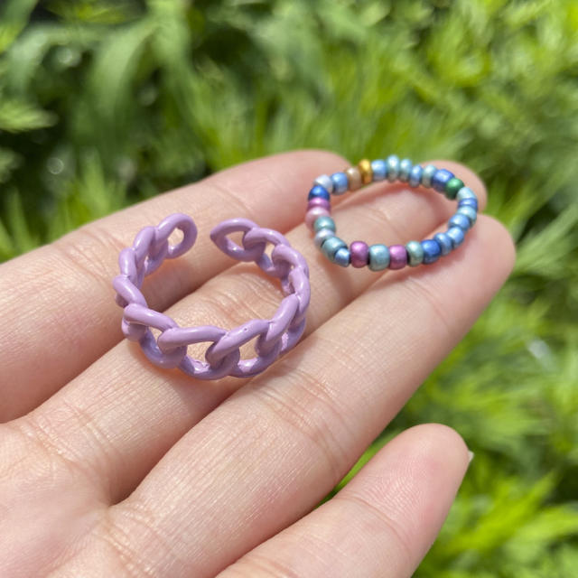 Seed beads color chain finger ring set