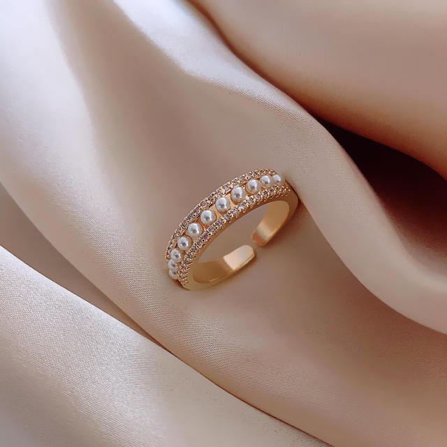 Pearl beaded open finger ring