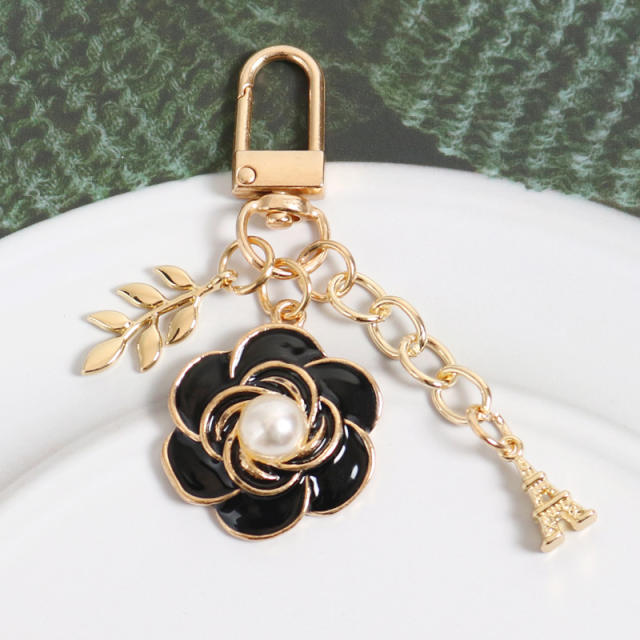 Enamel camellia bow keychain