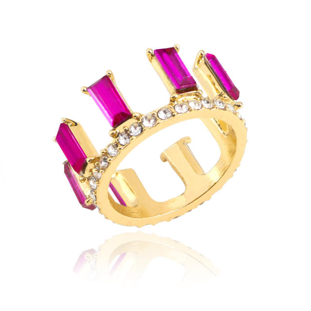 Color crystal crown finger ring