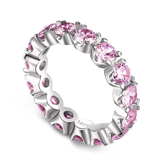 S925 princess cut pink color diamond rings
