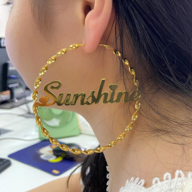 Hot sale stainless steel customized name hoop earrings