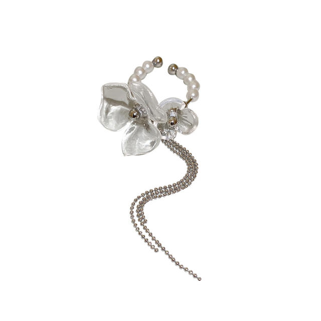 Transparent flower tassel pearl open finger ring