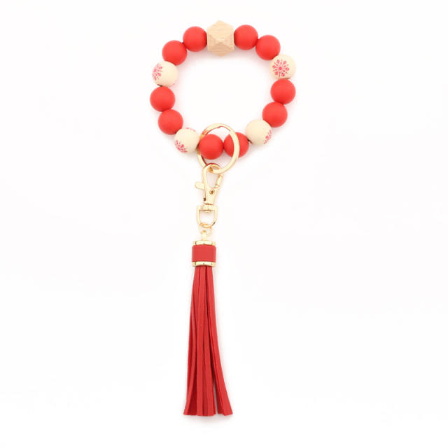 Christmas tassel beads bracelet keychain