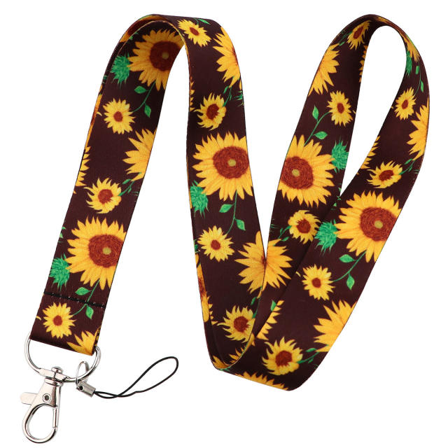 Sunflower daisy flower lanyard keychain card holder