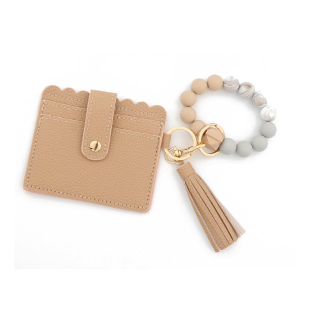 PU leather bracelet tassel card holder keychain