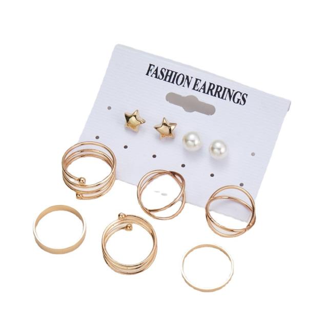 Fashion mutilayer rings earrings set