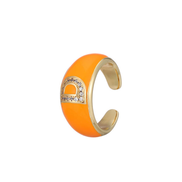 Color enamel initial letter open finger ring