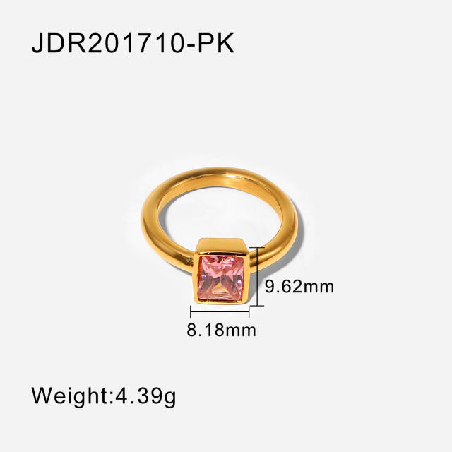 New rectangular pink zircon stainless steel ring