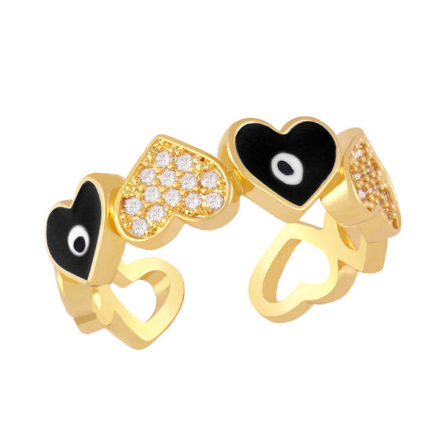 Enamel evil eye heart shaped rings