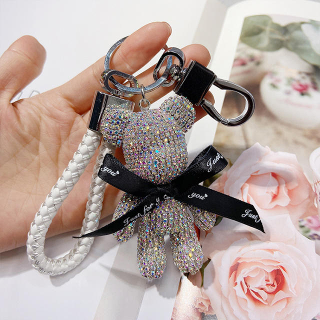 Diamond bear tassel keychain
