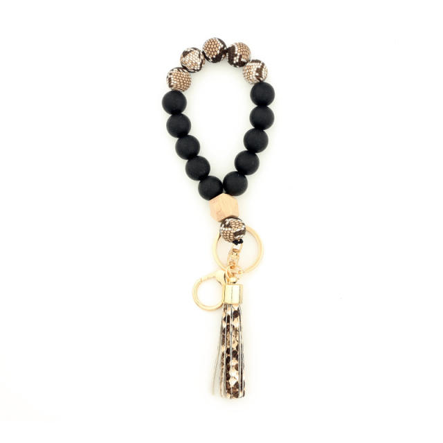 Leopard bead tassel bracelet keychain