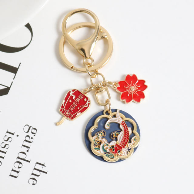 Chinese design hollow flower colored keychain