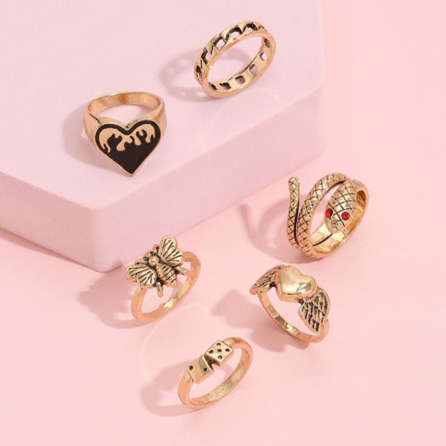 Fashion enamel butterfly snake rings 6 pcs set
